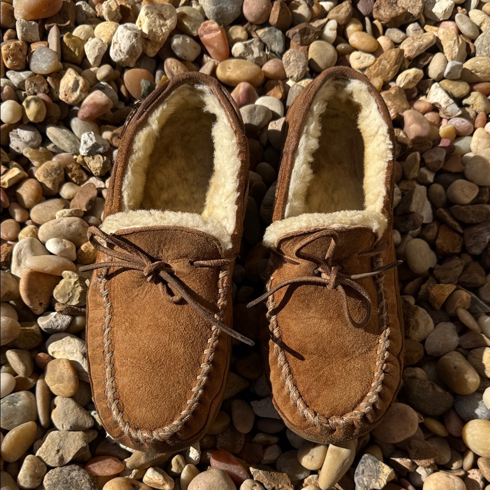 Suede Moccasin Slippers LL Bean Cozy Brown Men’s Size 9